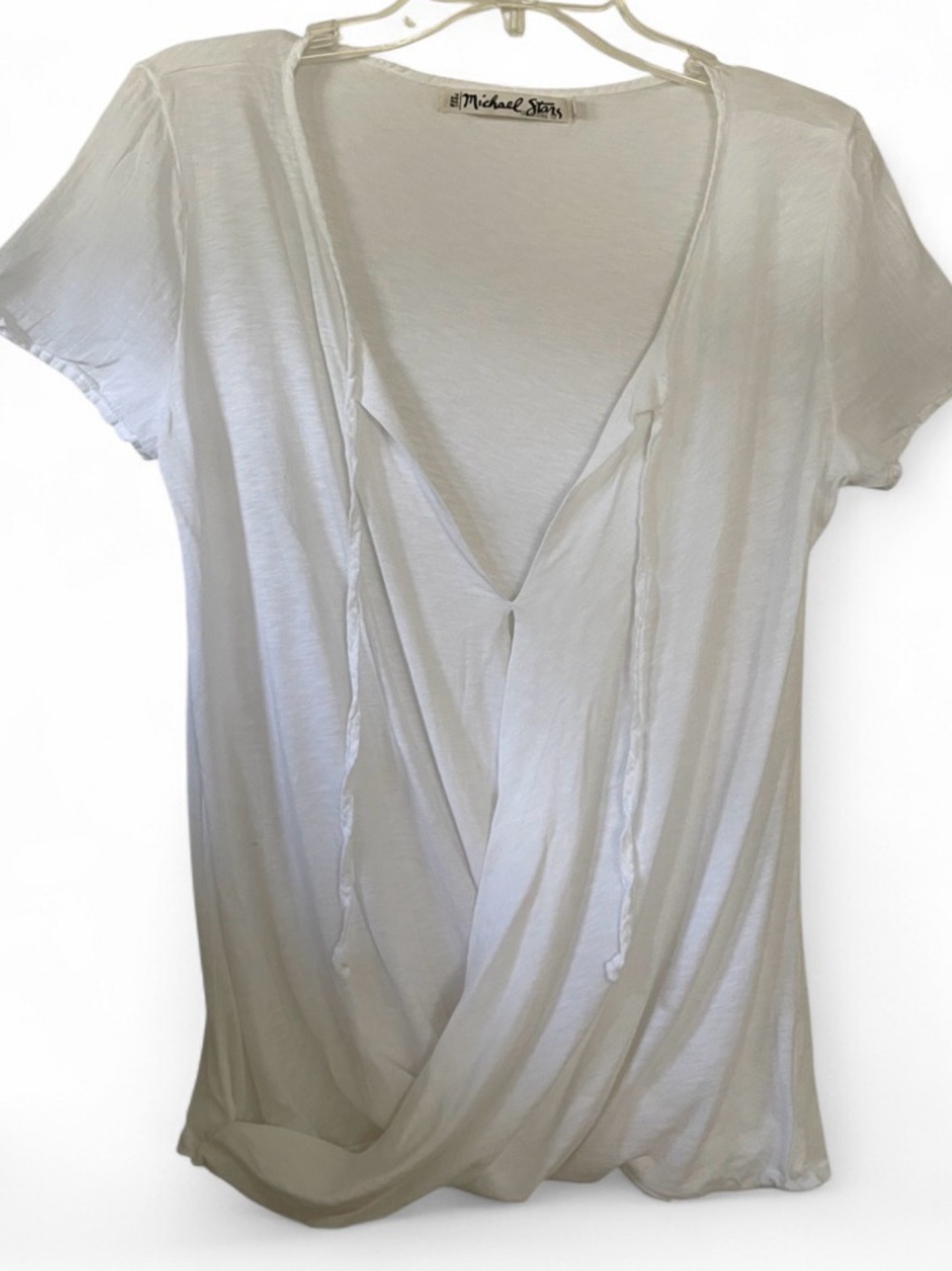 Michael Stars White Wrap V-Neck Short Sleeve Top Womens One Size